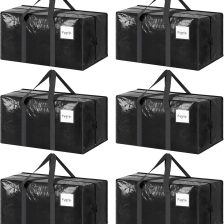 6 Pack Extra Heavy Duty Large Moving Bags with Strong Zipper & Comfortable Handles, Sturdy & Durable Clothes Storage Bags Totes Bins, Packing Moving Boxes for College Supplies, Black