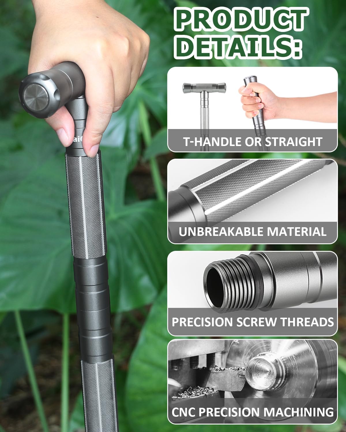 aiGear Tactical Walking Stick - Upgraded Survival Hiking Stick with Outdoor Multi-Tool Gear Trekking Poles for Outdoor Adventures, Trekking, Survival Hiking Tactical Tool - Image 4