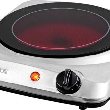 OVENTE Countertop Infrared Single Burner, 1000W Electric Hot Plate with 7” Ceramic Glass Cooktop, 5 Level Temperature Setting & Easy to Clean Base, Compact Stove for Home Dorm Office, Silver BGI101S