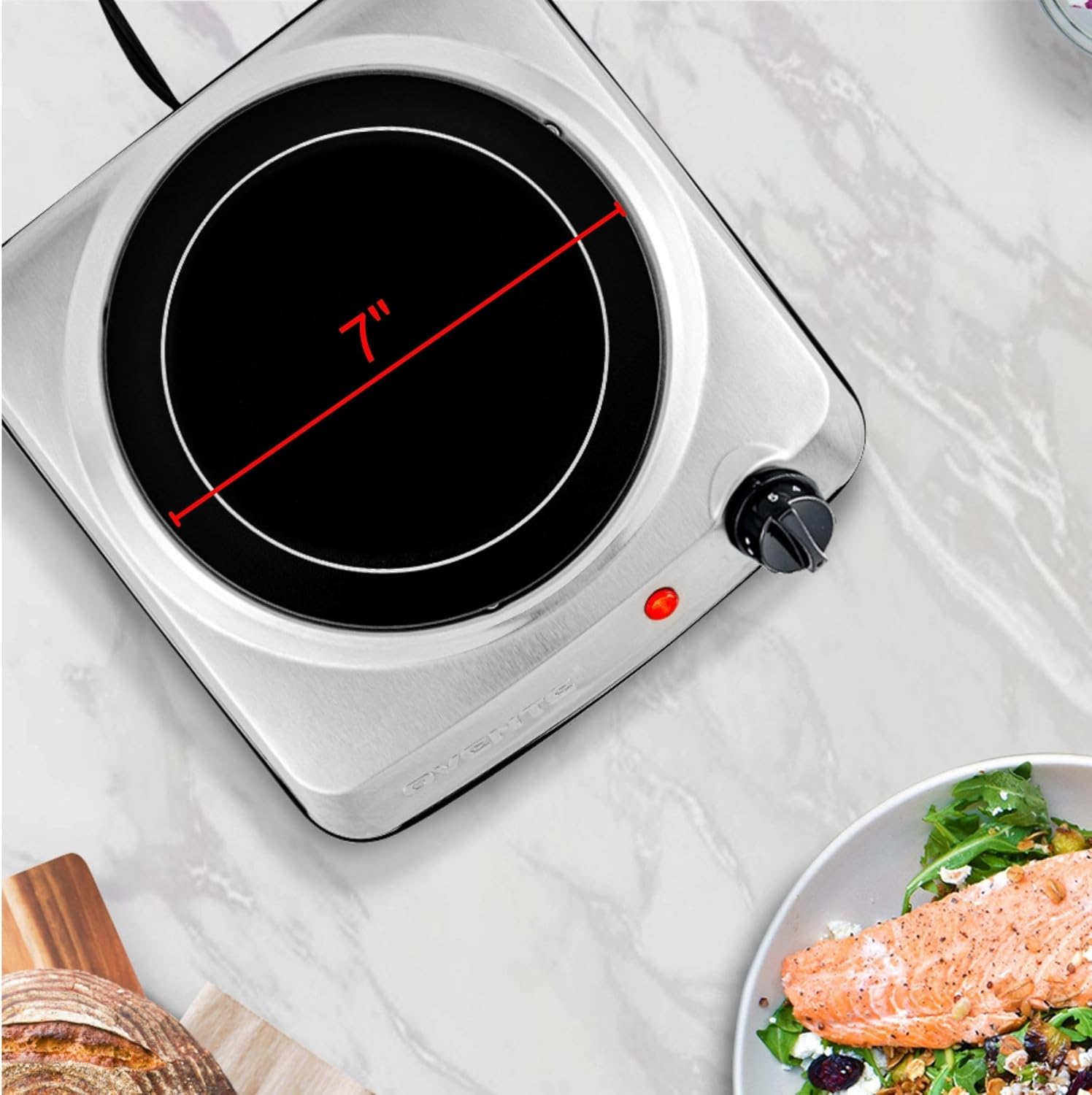 OVENTE Countertop Infrared Single Burner, 1000W Electric Hot Plate with 7” Ceramic Glass Cooktop, 5 Level Temperature Setting & Easy to Clean Base, Compact Stove for Home Dorm Office, Silver BGI101S - Image 6