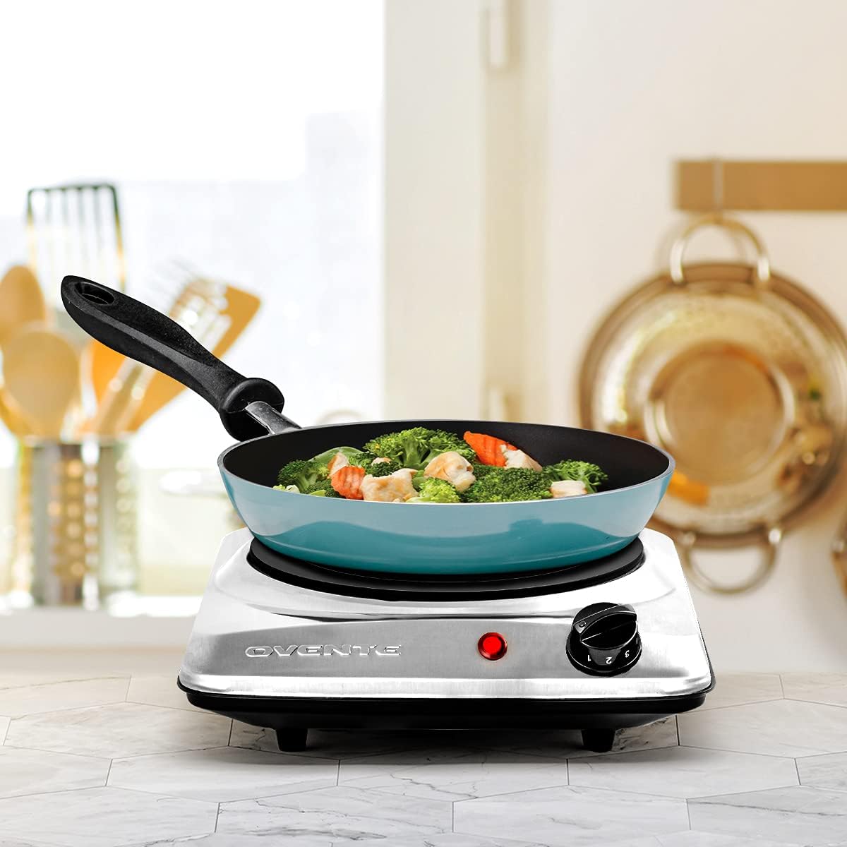 OVENTE Countertop Infrared Single Burner, 1000W Electric Hot Plate with 7” Ceramic Glass Cooktop, 5 Level Temperature Setting & Easy to Clean Base, Compact Stove for Home Dorm Office, Silver BGI101S - Image 7